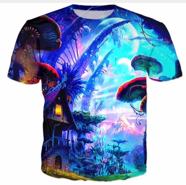 

colorful space fashion mens/womans mushroom land t-shirt summer style funny 3d print casual t-shirt aa306, White;black