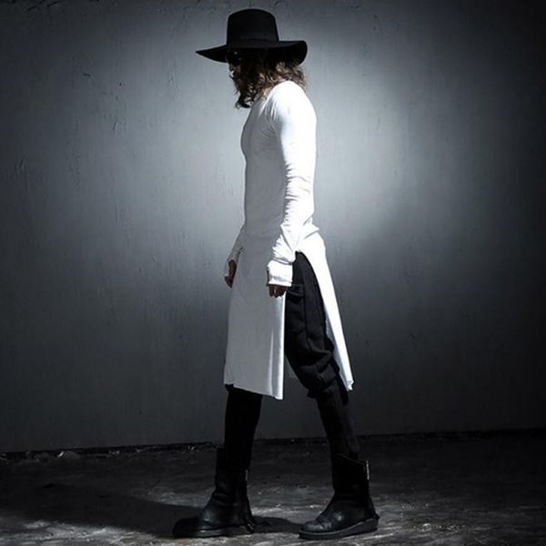 

men fashion long sleeve hip hop extended t shirt longline streetwear mens personality harajuku swag clothes costume camisetas, White;black