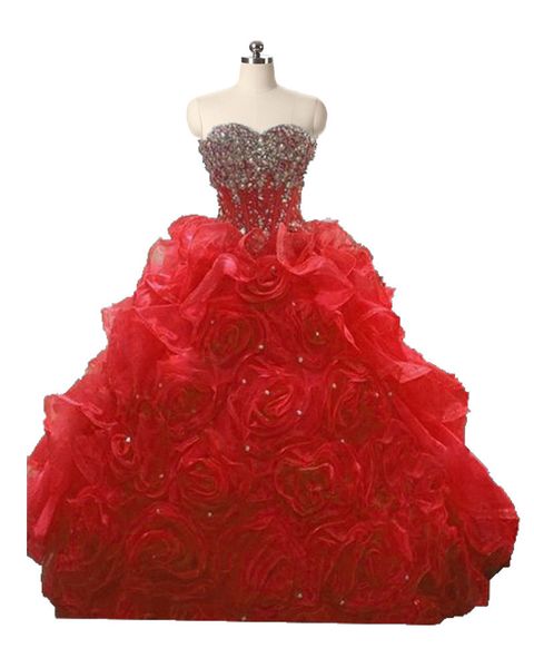 

2017 sweetheart crystal ball gown quinceanera dress with beading flowers organza plus size sweet 16 dress vestido debutante gowns bq80, Blue;red
