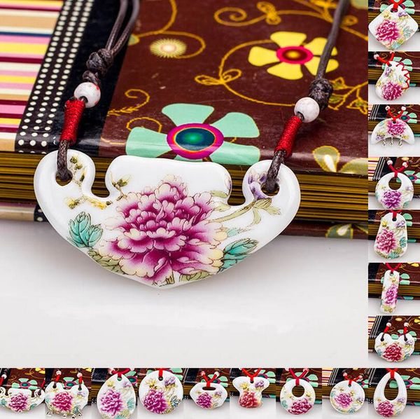 

brand new ceramic jewelry necklace pendant rich peony pastel tiles wfn484 (with chain) mix order 20 pieces a lot, Silver
