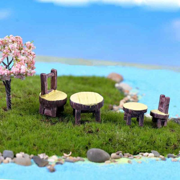 

2pcs/set round table and chair potted plant ornament diy material model handicraft moss terrarium micro landscape fairy garden deskzakka