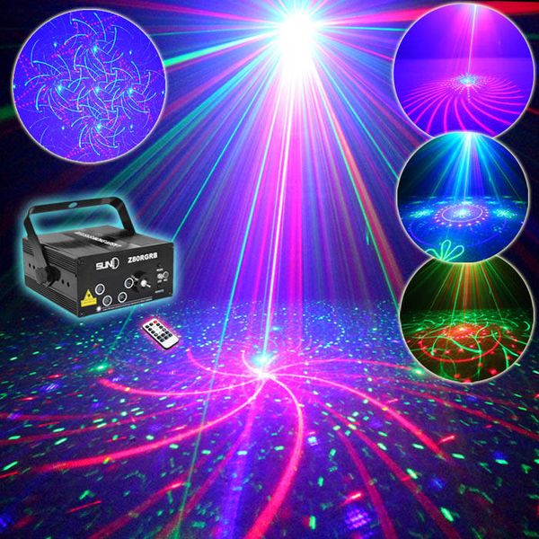 Mini 5 Len 80 RGB Vermelho Azul Verde Padrões Projetor Laser Equipamento Luz 3 W Azul LED Efeito De Mistura DJ KTV Show de Férias Estágio Iluminação 80RGB