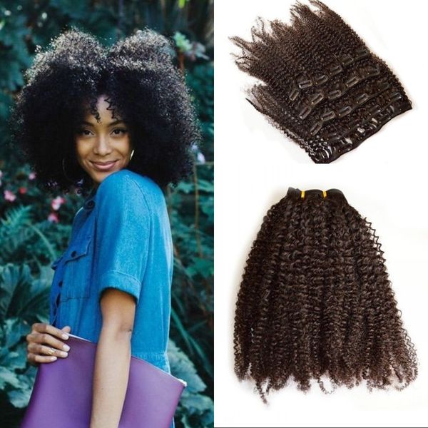 4a 4b Brasilianische Afro Kinky Curly Clip-in-Haarverlängerungen 7 Stück/Set Echthaar-Clip-ins FDshine