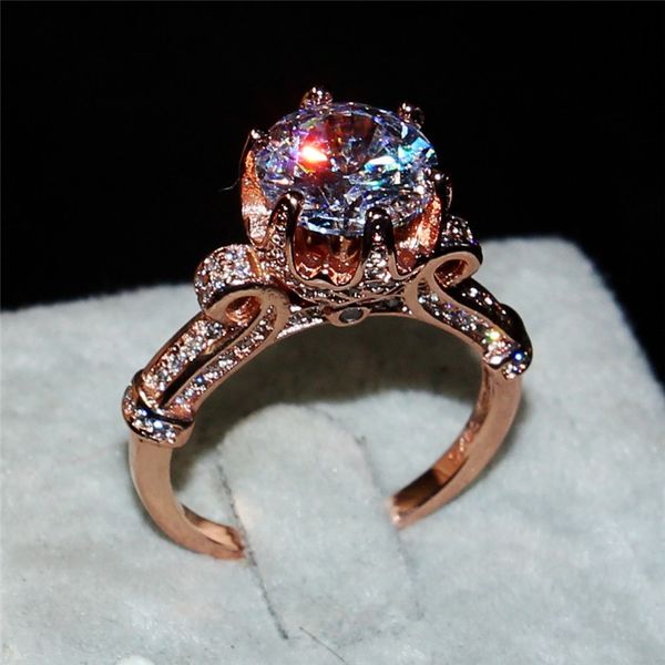 

luxury 100% silod 925 silver&rose gold ring jewelry flower crown design diamond level gemstone ring engagement wedding rings for women gift, Slivery;golden