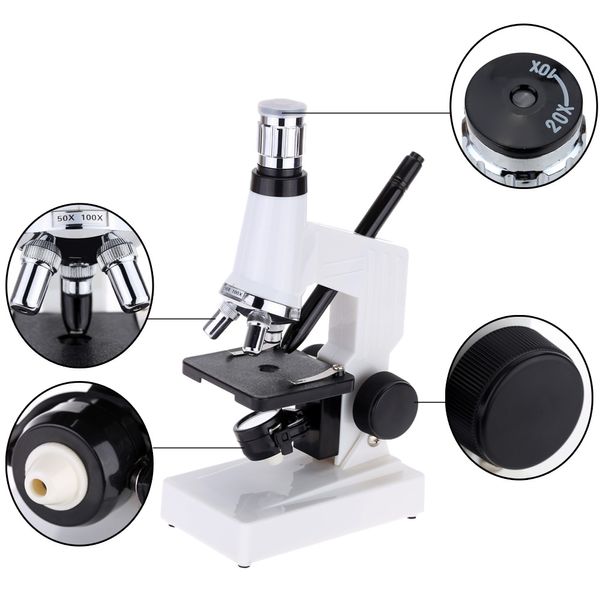 Freeshipping 1200X Microscopio per studenti Giocattolo Microscopio biologico Kit Bambini Principiante microscopio con lampada a specchio Regalo di compleanno per bambini mikroskop