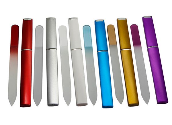 

10x new crystal glass nail file 5 1/2" with companion hard case#nf014 10 colors available ing
