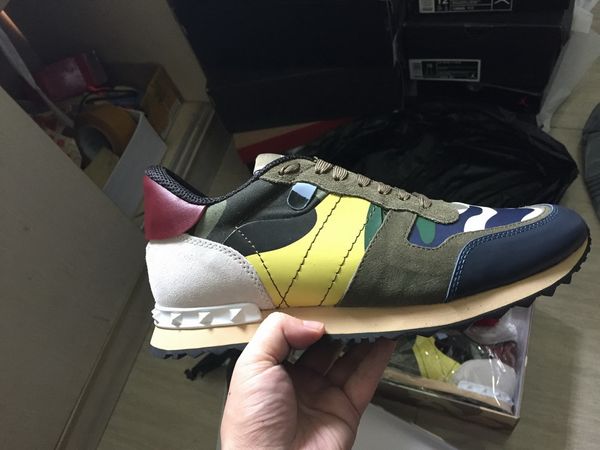 

camouflage women men casual shoes camouflage genuine leather lace up couple shoes luxury rivets flat shoes, Black