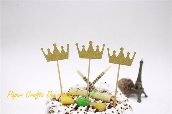 

wholesale- 3pcs/lot 2.5*4cm gold glitter birthday crown cake er kit 1st kids birthday cake decoration party supplies