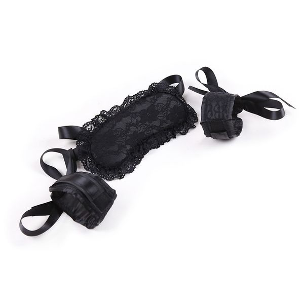 Il più nuovo nero sexy pizzo morbido pad bendato patch giocattoli del sesso maschera per gli occhi polsini polsini polsini mano bondage cosplay flirt giocattoli q0506