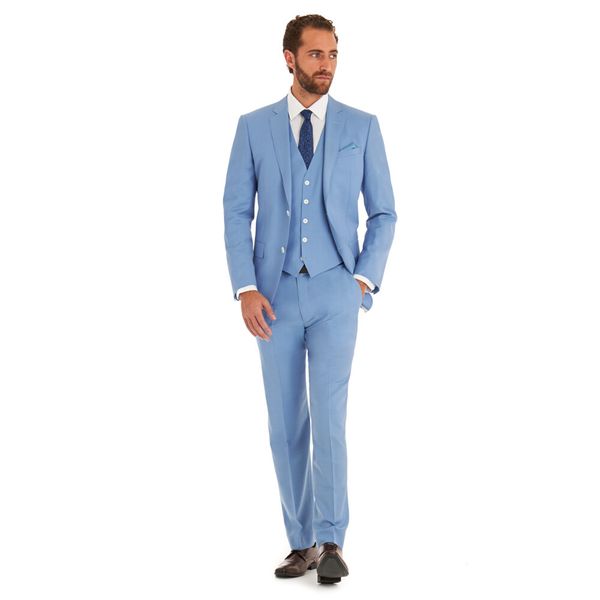 Acheter Nouvelle Arrivée Romantique Bleu Clair Costume Homme Costumes De Mariage Smoking Hommes Costume Dernier Modèles Costumes De Bal De Promo Veste