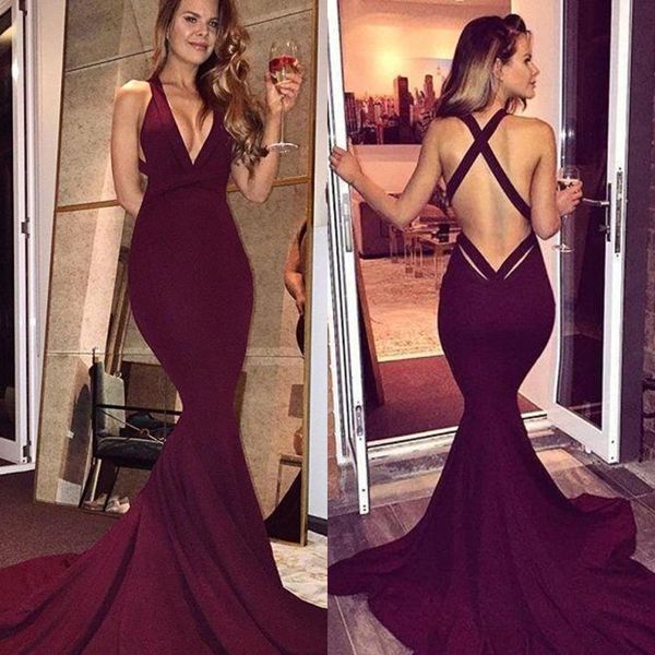 

2019 burgundy sleeveless mermaid prom dresses backless sweep train 2k17 party dresses evening gowns ba4620