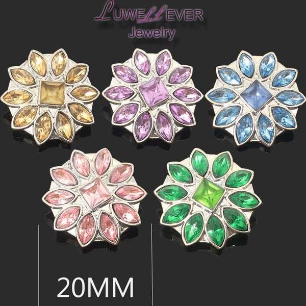 

high qualit flowers w128 18mm 20mm rhinestone metal button for snap button bracelet necklace jewelry for women silver jewelry