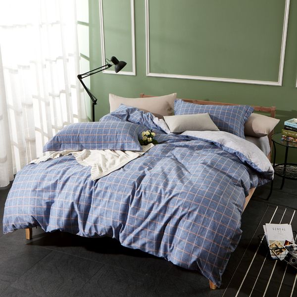 New Blue Plaid Striped Geometry Bedding Sets Full Queen King Size