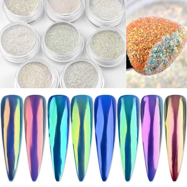 Fashion Hot 0.2g Nail Glitters Neon Holographic Powders Mermaid Chrome Pigment Holo Dust Manicure glitter per unghie