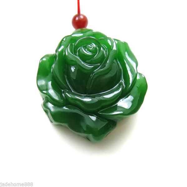 

100% natural nephrite hetian jade lifelike rose jade pendant necklace, Silver
