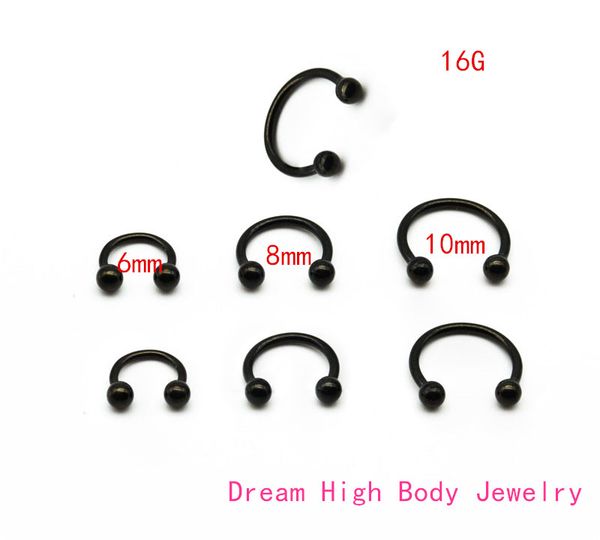 

black horseshoe 316l surgical steel nostril nose ring circular piercing ball body jewelry rings cbr ring earring16g 6mm 8mm 10mm, Silver