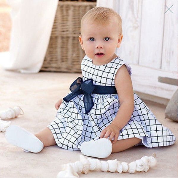 

wholesale- 2015 baby 0-3y toddler girl kids dress cotton bow-knot plaids dresses outfit clothes drop shipping, Red;yellow
