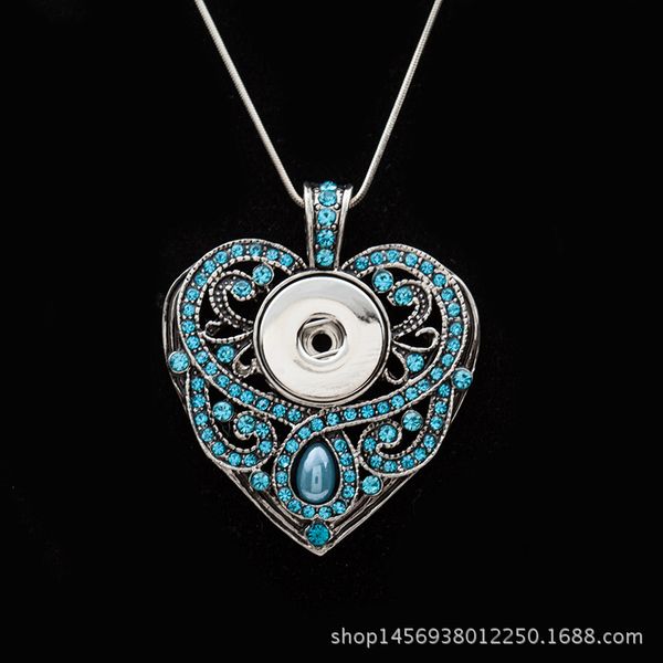 

heart 167 rhinestone snaps button necklace pendant necklace fit 18mm buttons for women charm jewelry, Silver