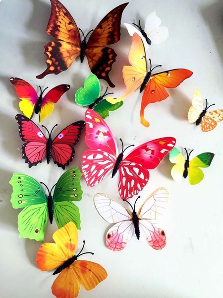 Adesivo da parete 3D farfalla 12 pezzi/set Adesivo per frigorifero in PVC per la decorazione delle pareti del soggiorno della camera dei bambini