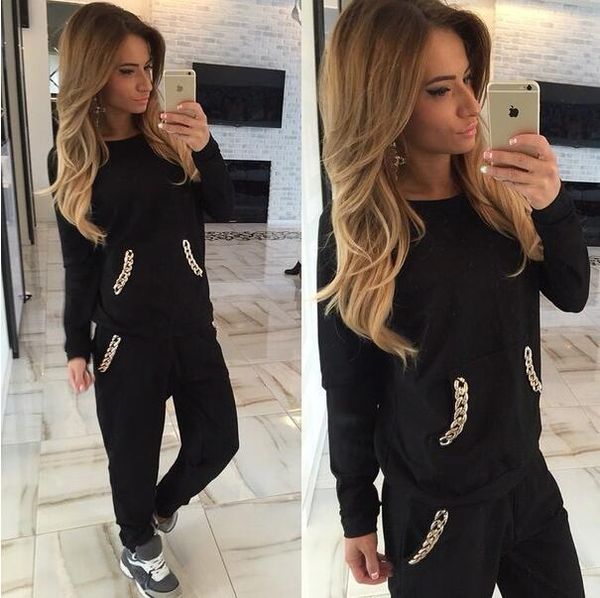 

Топ мода весна осень карман ногтей цепи женская спортивная одежда толстовки толс