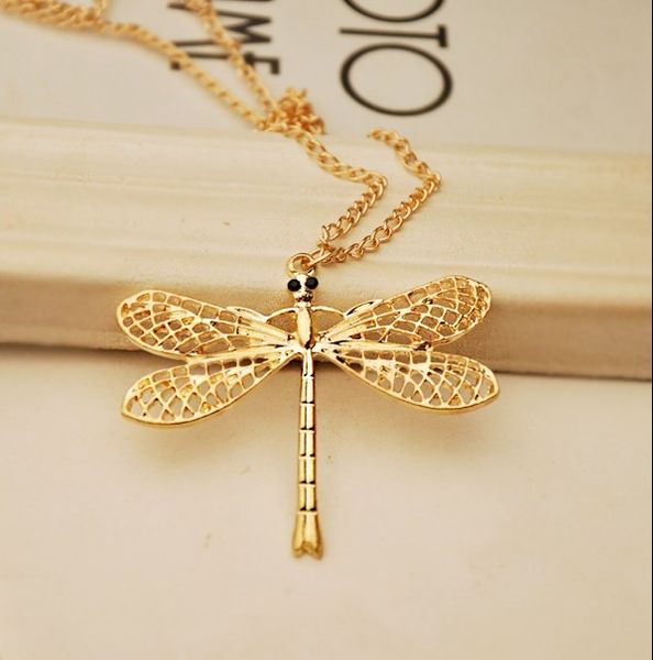 

fashion delicate hollowed dragonfly necklace realy gold plated pendant necklace wholesale, Silver