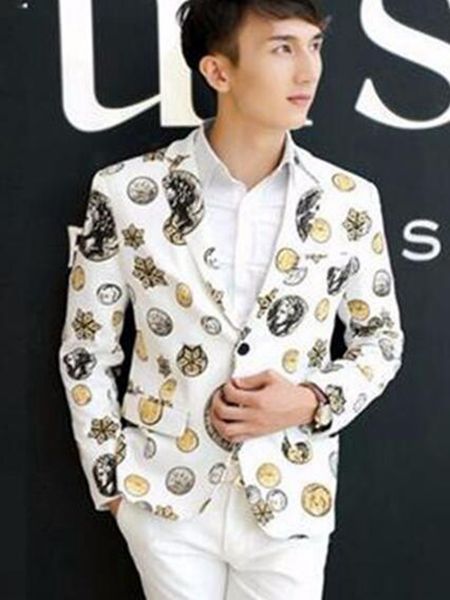 

men's fashion trend in han edition business english new boutique personality coloured drawing or pattern printing jackets /m-2xl, White;black