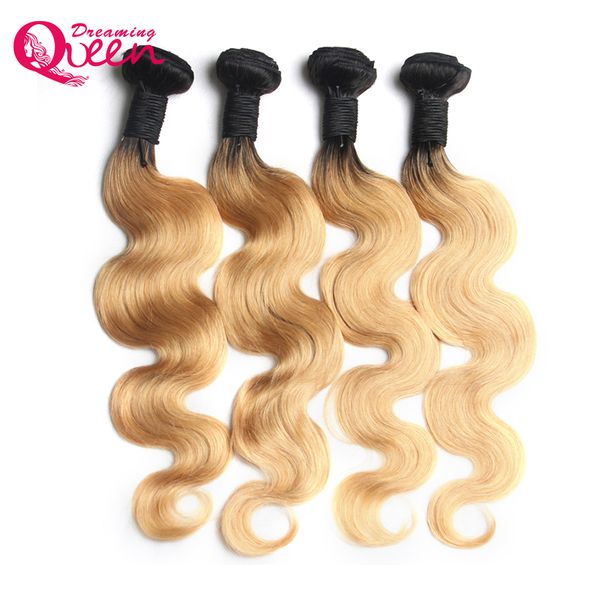 

#t1b 27 honey blonde ombre color brazilian body wave hair bundles brazilian virgin human hair weaves 3 pcs ombre hair extensions, Black