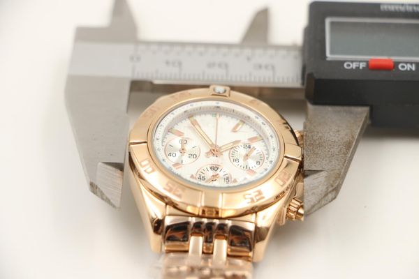 

35MM Casual quartz chronograph chrono womens women watch watches ladies wristwatch white shell dial with date window full gold watchband