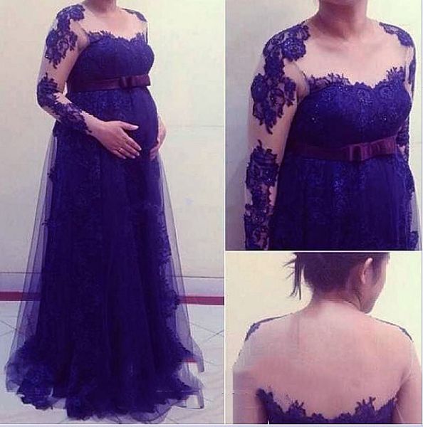 

plus size pregant women dress sheer sleeve applique lace evening dress formal party gown maternity dress, Black;red