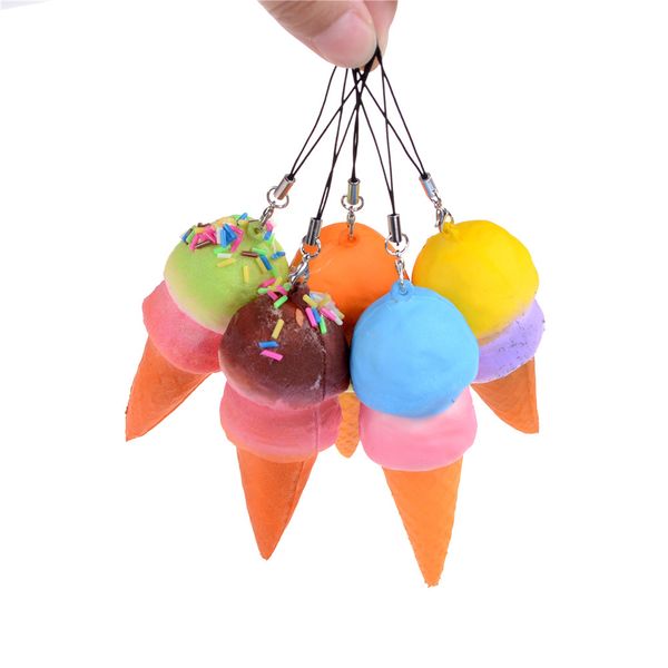 

wholesale- 8cm slow rising cell phone straps bread cute soft jumbo ice cream cone squishy antistress scented key pendant charms kids toys