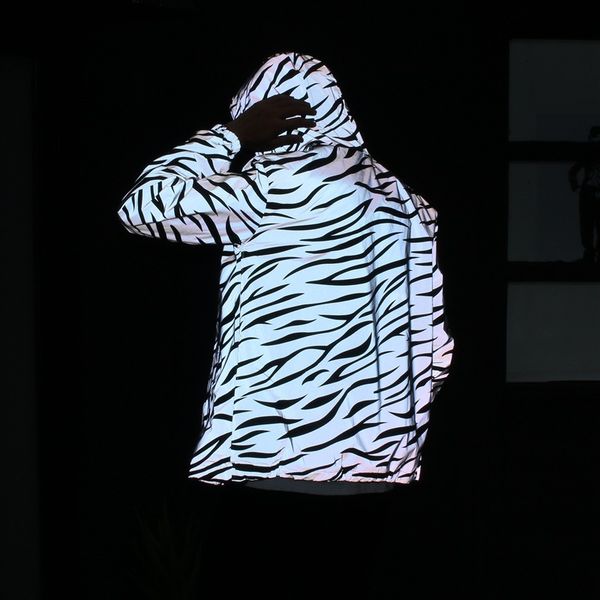 

striped hooded reflective jacket men/women 2019 autumn fluorescent mens jackets and coats large size s-xxl, Black;brown