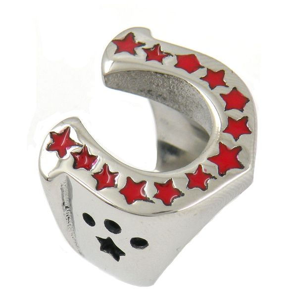 

fanssteel stainless steel mens or womens red enamel u shape journey star lucky horseshoe medallion ring gift 07w65r, Silver