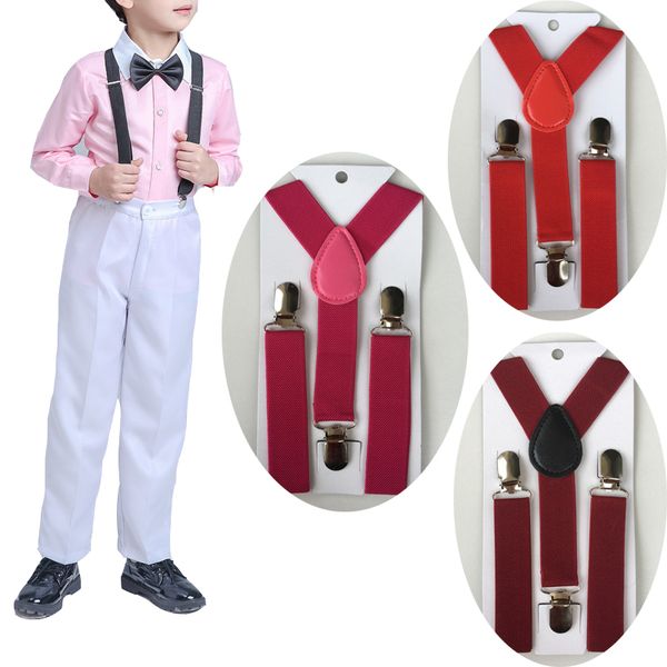 

wholesale- red series kids suspenders braces elastic adjustable boys solid color straps accessories etbd002a01, Black;white