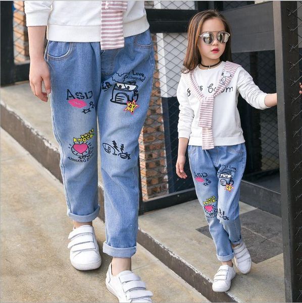 

spring girls love graffiti jeans spring and autumn childrens pants slim jeans jeans fashion style kid250, Blue
