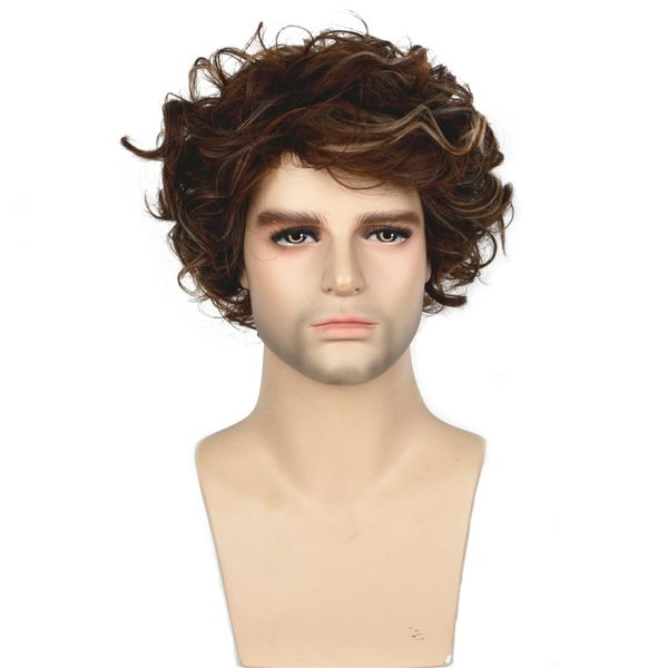 

8 inch short men wigs synthetic curly wig color mixing male hair ing, Black
