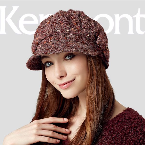 

wholesale-kenmont winter autumn women lady gril outdoor warm acrylic polyester hat bowknot knit woolen beret cap adjustable 2358, Blue;gray