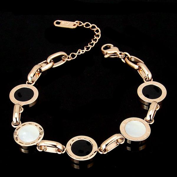 

Foreign trade jewelry wholesale five round black and white conch bracelet with 18 k gold ms Roman numerals bracelets bracelets