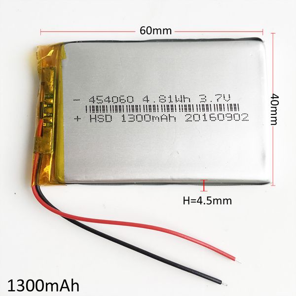 Modell 454060 3,7 V 1300 mAh LiPo-Akku, Lithium-Polymer-Zellen, anpassbar für DVD-PAD, Mobiltelefon, GPS, Powerbank, Kamera, E-Books