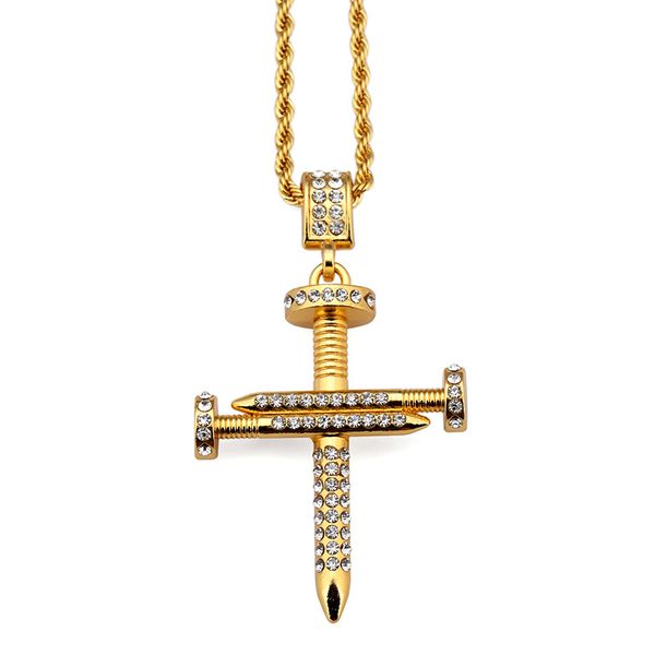 

new fashion personalized design men cross pendant hip hop chain necklace jewelry 18k gold plated filling pieces mens, Silver
