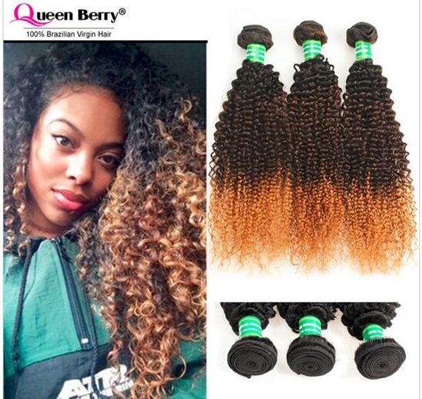 1b 4 30 Three Tone Color Afro Kinky Curly Hair Ombre Brazilian