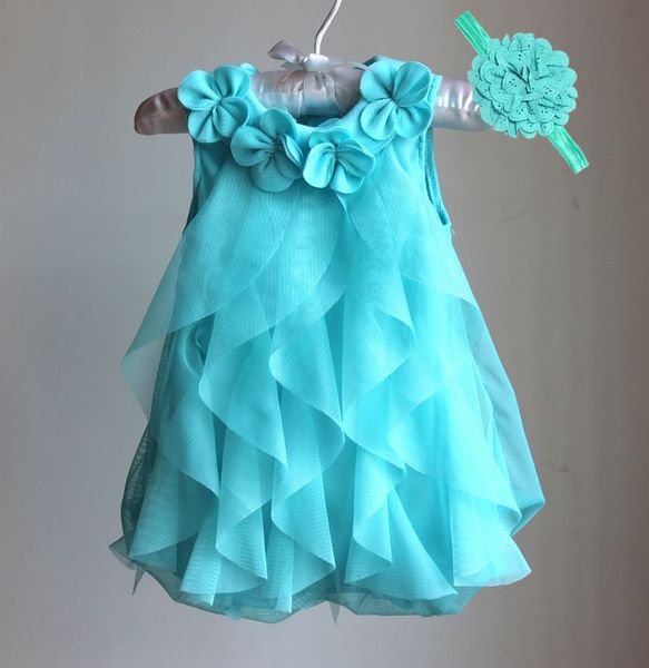 

2017 summer chiffon girl dresses & vestidos headband birthday 1 clothes infant party year dress baby dress, Red;yellow