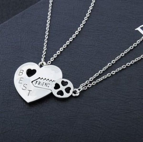 

friends forever bff silver heart key pendant necklace 2 pcs per set, Golden;silver