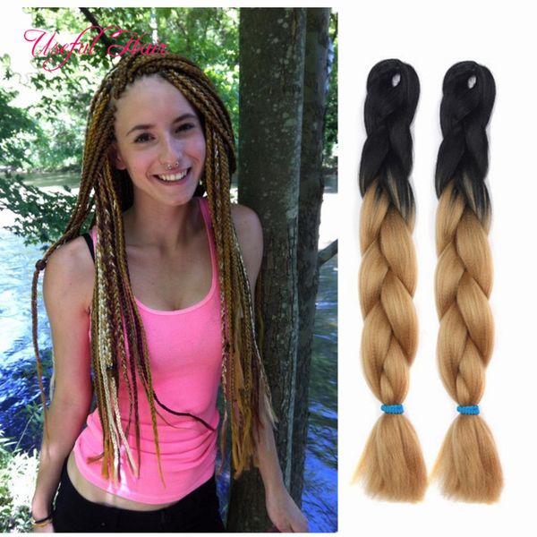 

marley twist hair bundles 24inch jumbo braids synthetic braiding hari two tone ombre color crochet extensions box crocheted braided, Black