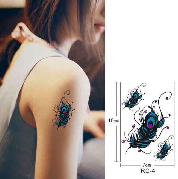 Acheter Vente En Gros 1 Pièce Faux Tatouage Temporaire Autocollant Transférable Sur Plumes De Paon De Couleur Main Corps Conçoit Tatouage Imperméable