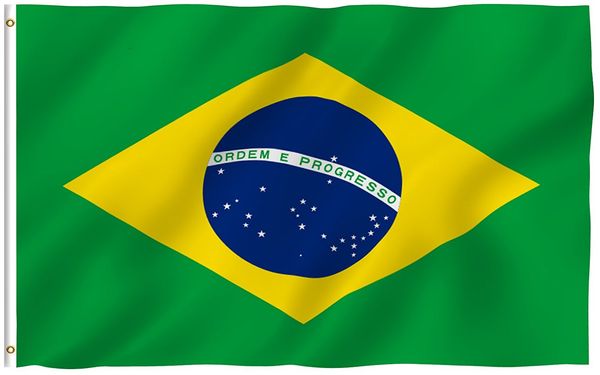 

3x5 foot brazil flag banner - (double sided) vivid color and uv fade resistant - 100% polyester brazilian national flags with brass gromme