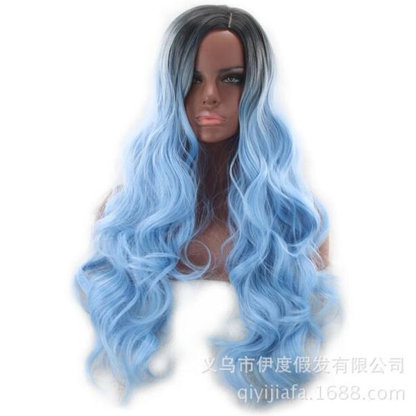 

русалка пастельные волосы парик радуга синтетический цвет радуги розовый фиолетовый синий флуоресцентный зеленый ombre парик фронта шнурка в, Black