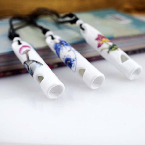 

2017 new sales jewelry ceramic whistle hand painting souvenirs gift wholesale pendant necklaces 1.2*6.3cm ing, Silver