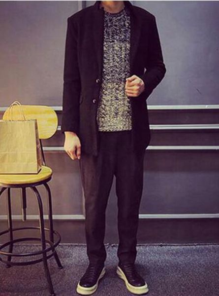 

men's spring han edition in europe and the united states the new boutique long high-grade cloth trench coat / m-2xl, Black