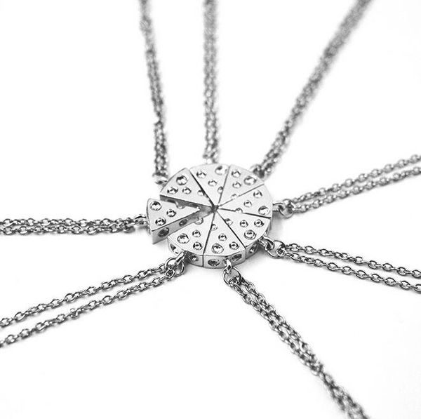 

gift original personality pizza necklace good friend eight splicing cheese necklace wfn398 (with chain) mix order 20 pieces a lot, Silver