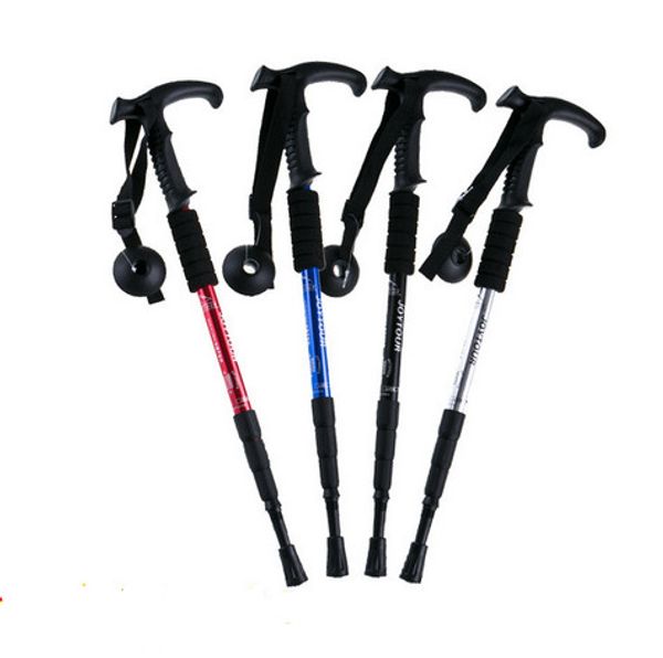 

4colors t-handle 3-section trekking walking hiking sticks poles alpenstock anti-shock 65-135cm non-slip aluminum alloy adjustable mountain